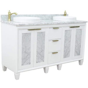 Bellaterra White 61" Wood Double Vanity  White Marble Top 400990-61D-WH Round