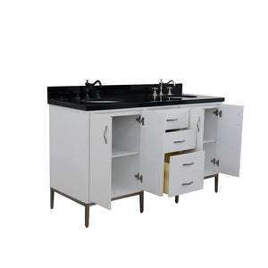 Bellaterra 61" Double Sink Vanity in White Finish with Counter Top and Sink 408001-61D-WH, Black Galaxy Granite / Oval, Open