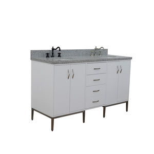 Bellaterra 61" Double Sink Vanity in White Finish with Counter Top and Sink 408001-61D-WH, Gray Granite / Oval, Front