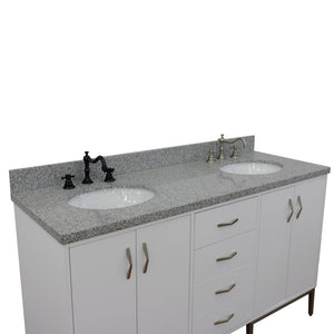 Bellaterra 61" Double Sink Vanity in White Finish with Counter Top and Sink 408001-61D-WH, Gray Granite / Oval, Basin