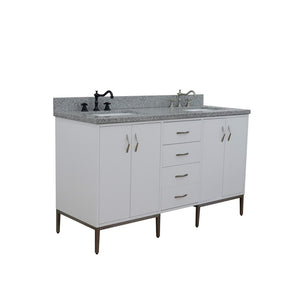 Bellaterra 61" Double Sink Vanity in White Finish with Counter Top and Sink 408001-61D-WH, Gray Granite / Rectangle, Front