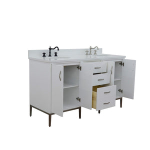 Bellaterra 61" Double Sink Vanity in White Finish with Counter Top and Sink 408001-61D-WH, White Quartz / Oval, Open