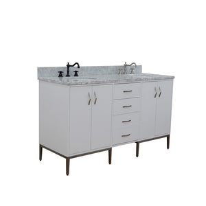 Bellaterra 61" Double Sink Vanity in White Finish with Counter Top and Sink 408001-61D-WH, White Carrara Marble / Oval, Front