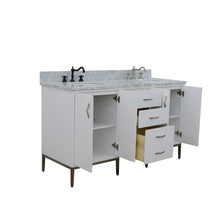 Load image into Gallery viewer, Bellaterra 61&quot; Double Sink Vanity in White Finish with Counter Top and Sink 408001-61D-WH, White Carrara Marble / Oval, Open