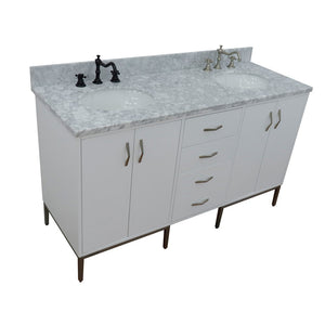 Bellaterra 61" Double Sink Vanity in White Finish with Counter Top and Sink 408001-61D-WH, White Carrara Marble / Oval, Front Top view