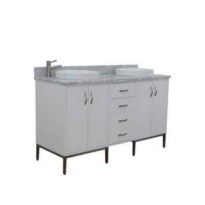 Bellaterra 61" Double Sink Vanity in White Finish with Counter Top and Sink 408001-61D-WH, White Carrara Marble / Round, Front