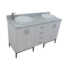 Load image into Gallery viewer, Bellaterra 61&quot; Double Sink Vanity in White Finish with Counter Top and Sink 408001-61D-WH, White Carrara Marble / Round, Front Top