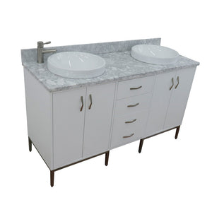 Bellaterra 61" Double Sink Vanity in White Finish with Counter Top and Sink 408001-61D-WH, White Carrara Marble / Round, Front Top