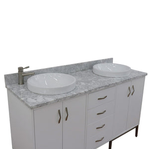 Bellaterra 61" Double Sink Vanity in White Finish with Counter Top and Sink 408001-61D-WH, White Carrara Marble / Round, Topview