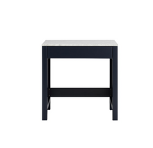 Load image into Gallery viewer, Jacques 30&quot; Make-Up Table, White Carrara Marble Top in White/Distressed Grey/Dark Grey/Navy Blue