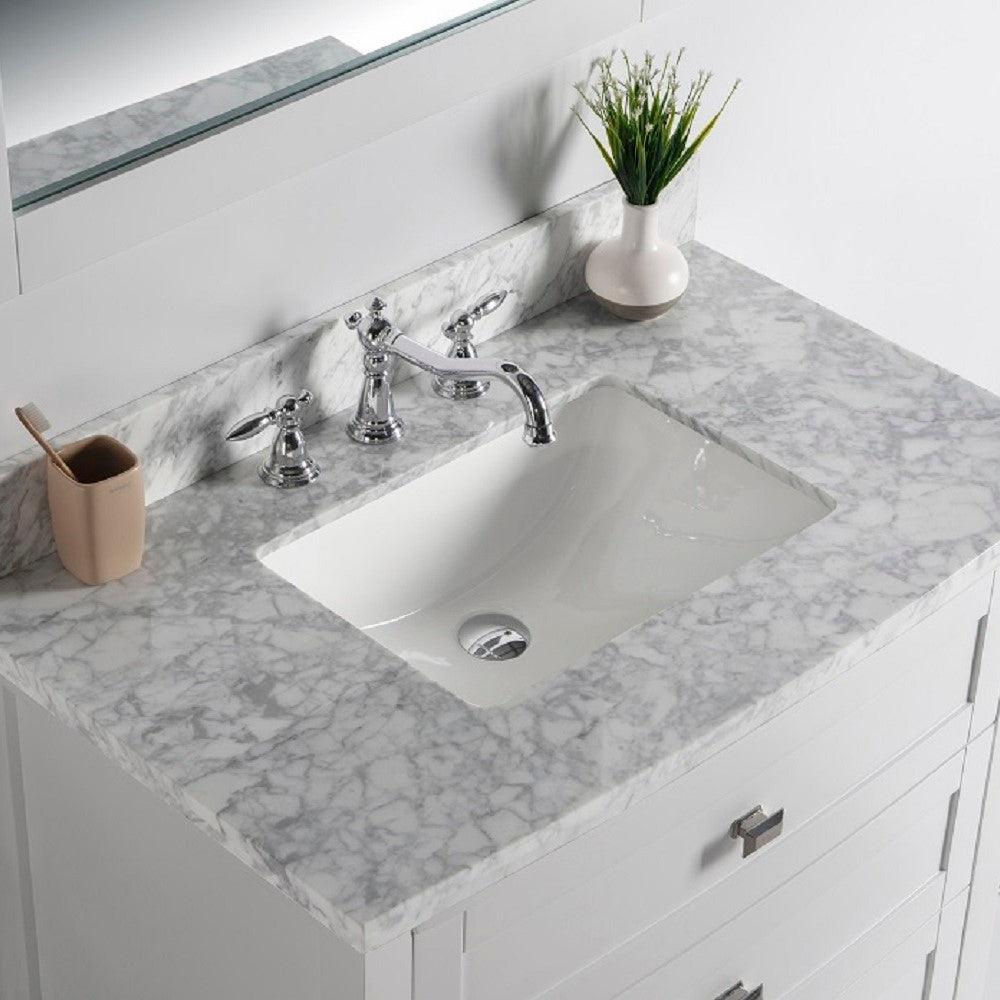 Bellaterra 77612-DG-WH-WM 36" Single Vanity - White Marble Top - White, Top View