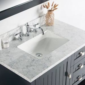 Bellaterra 37" Double Vanity - White Marble Top 77616-37-DG-WM-WH, Dark Gray, Top Sink