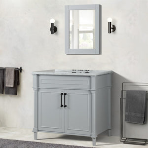 Bellaterra 800632-36BL-LG-WH 36" Single Vanity with White Carrara Marble Top - Gray, Front