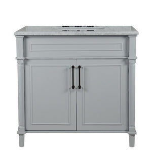 Bellaterra 800632-36BL-LG-WH 36" Single Vanity with White Carrara Marble Top - Gray, Front