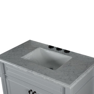 Bellaterra 800632-36BL-LG-WH 36" Single Vanity with White Carrara Marble Top - Gray, Top View