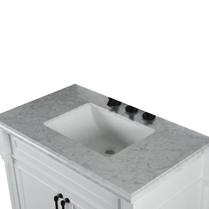 Bellaterra 800632-36BL-LG-WH 36" Single Vanity with White Carrara Marble Top - White, Top View