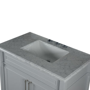 Bellaterra 800632-36BN-LG-WH 36" Single Vanity with White Carrra Marble Top - Gray, Top