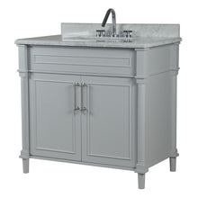 Load image into Gallery viewer, Bellaterra 800632-36BN-LG-WH 36&quot; Single Vanity with White Carrra Marble Top - Gray, Front