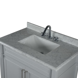 Bellaterra 800632-36BN-LG-WH 36" Single Vanity with White Carrra Marble Top - Gray, Top View