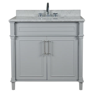 Bellaterra 800632-36BN-LG-WH 36" Single Vanity with White Carrra Marble Top - Gray, Front