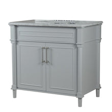 Load image into Gallery viewer, Bellaterra 800632-36BN-LG-WH 36&quot; Single Vanity with White Carrra Marble Top - Gray, Front