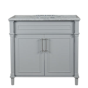 Bellaterra 800632-36BN-LG-WH 36" Single Vanity with White Carrra Marble Top - Gray, Front