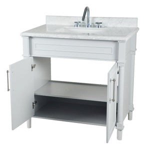 Bellaterra 800632-36BN-LG-WH 36" Single Vanity with White Carrra Marble Top - White, Front Inside