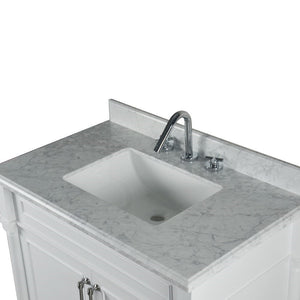 Bellaterra 800632-36BN-LG-WH 36" Single Vanity with White Carrra Marble Top - White, Top View
