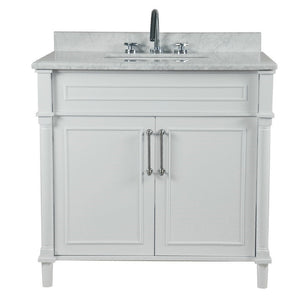 Bellaterra 800632-36BN-LG-WH 36" Single Vanity with White Carrra Marble Top - White, Front