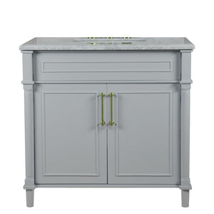 Bellaterra 800632-36GD-LG-WH 36" Single Vanity with White Carrara Marble Top - Gray, Front