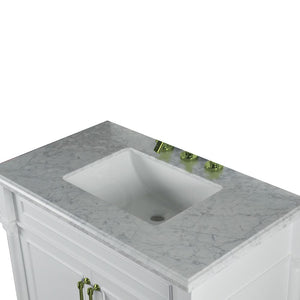 Bellaterra 800632-36GD-LG-WH 36" Single Vanity with White Carrara Marble Top - White, Top