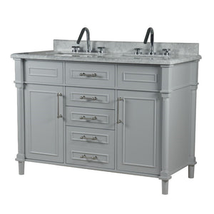 Bellaterra 48" Double Vanity with White Carrara Marble Top 800632-48DBN-LG-WH, Gray, Front