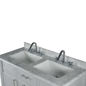 Bellaterra 48" Double Vanity with White Carrara Marble Top 800632-48DBN-LG-WH, Gray, Top Basin