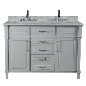 Bellaterra 48" Double Vanity with White Carrara Marble Top 800632-48DBN-LG-WH, Gray, Front