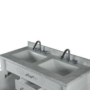 Bellaterra 48" Double Vanity with White Carrara Marble Top 800632-48DBN-LG-WH, White, Basins