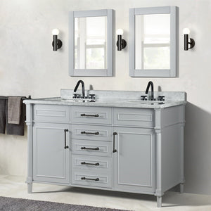 Bellaterra 60" Double Vanity with White Carrara Marble Top 800632-60DBL-LG-WH, Gray, Front