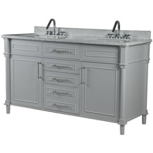Load image into Gallery viewer, Bellaterra 60&quot; Double Vanity with White Carrara Marble Top 800632-60DBN-LG-WH, Gray, Front