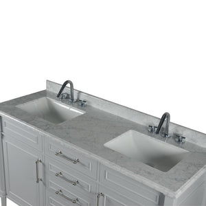 Bellaterra 60" Double Vanity with White Carrara Marble Top 800632-60DBN-LG-WH, Gray, Top Sink