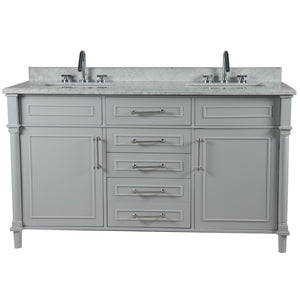 Bellaterra 60" Double Vanity with White Carrara Marble Top 800632-60DBN-LG-WH, Gray, Front