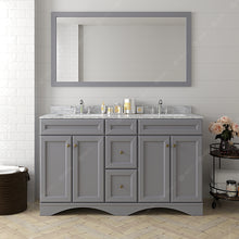 Load image into Gallery viewer, Virtu Talisa Gray 60&quot; Double Bath Vanity Set, Italian Carrara White Marble Top &amp; Rectangular Double Centered Basin ED-25060-WMSQ style