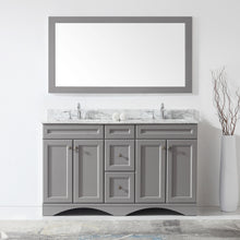 Load image into Gallery viewer, Virtu Talisa gray 60&quot; Double Bath Vanity Set, Italian Carrara White Marble Top &amp; Rectangular Double Centered Basin ED-25060-WMSQ white bg style