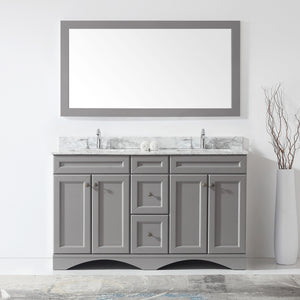 Virtu Talisa gray 60" Double Bath Vanity Set, Italian Carrara White Marble Top & Rectangular Double Centered Basin ED-25060-WMSQ white bg style