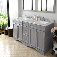 Load image into Gallery viewer, Virtu Talisa gray 60&quot; Double Bath Vanity Set, Italian Carrara White Marble Top &amp; Rectangular Double Centered Basin ED-25060-WMSQ side view