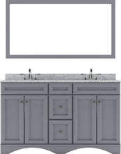 Load image into Gallery viewer, Virtu Talisa gray 60&quot; Double Bath Vanity Set, Italian Carrara White Marble Top &amp; Rectangular Double Centered Basin ED-25060-WMSQ white bg