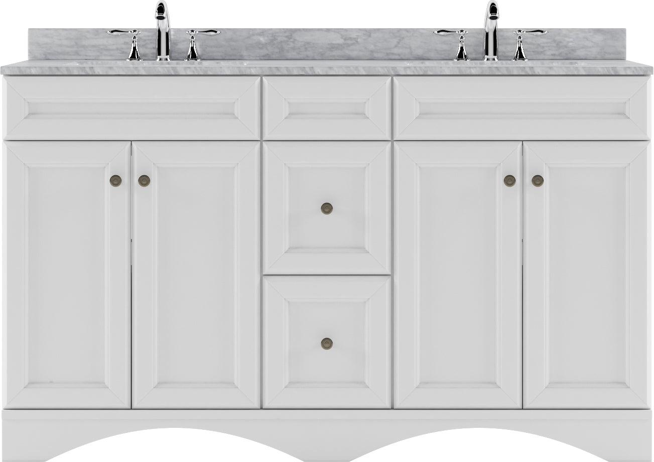 Virtu Talisa White 60" Double Bath Vanity Set, Italian Carrara White Marble Top & Rectangular Double Centered Basin ED-25060-WMSQ white bg1