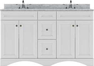 Virtu Talisa White 60" Double Bath Vanity Set, Italian Carrara White Marble Top & Rectangular Double Centered Basin ED-25060-WMSQ white bg1