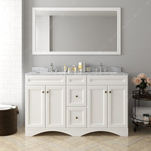 Load image into Gallery viewer, Virtu Talisa White 60&quot; Double Bath Vanity Set, Italian Carrara White Marble Top &amp; Rectangular Double Centered Basin ED-25060-WMSQ style