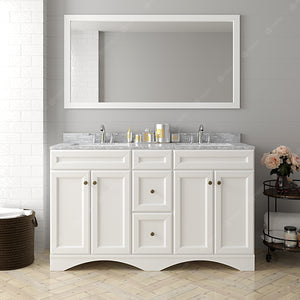 Virtu Talisa White 60" Double Bath Vanity Set, Italian Carrara White Marble Top & Rectangular Double Centered Basin ED-25060-WMSQ style