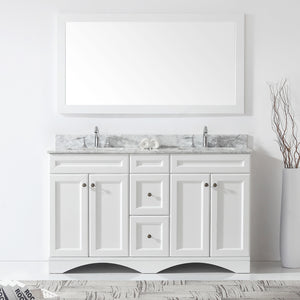 Virtu Talisa White 60" Double Bath Vanity Set, Italian Carrara White Marble Top & Rectangular Double Centered Basin ED-25060-WMSQ style3