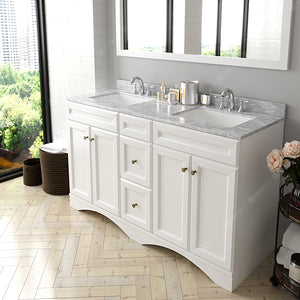 Virtu Talisa White 60" Double Bath Vanity Set, Italian Carrara White Marble Top & Rectangular Double Centered Basin ED-25060-WMSQ side view